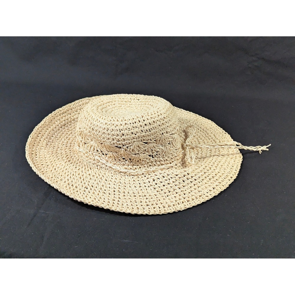 Surfware Hawaiian Classics Women Straw Sun Hat Wide Brim Natural Tan Crochet